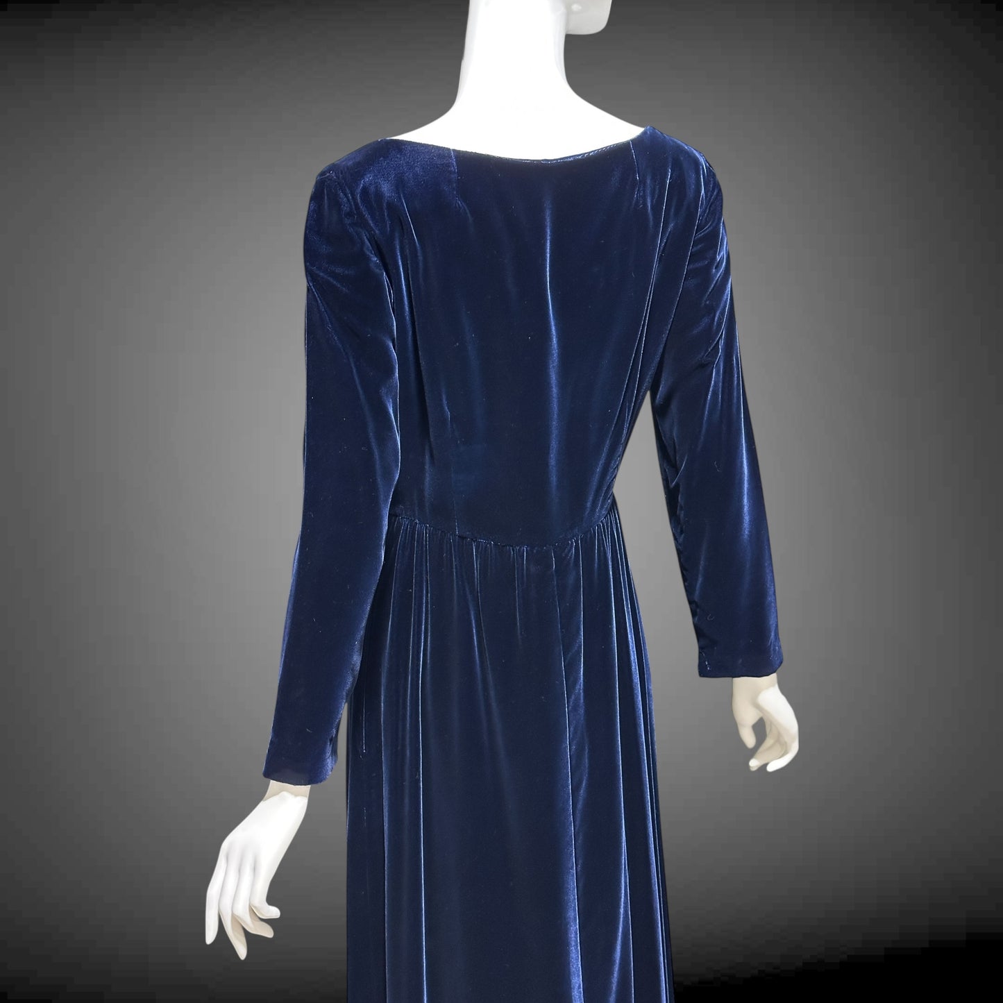 MOLLIE PARNIS vintage 1960s blue velvet wrap evening dress, Morty Sussman
