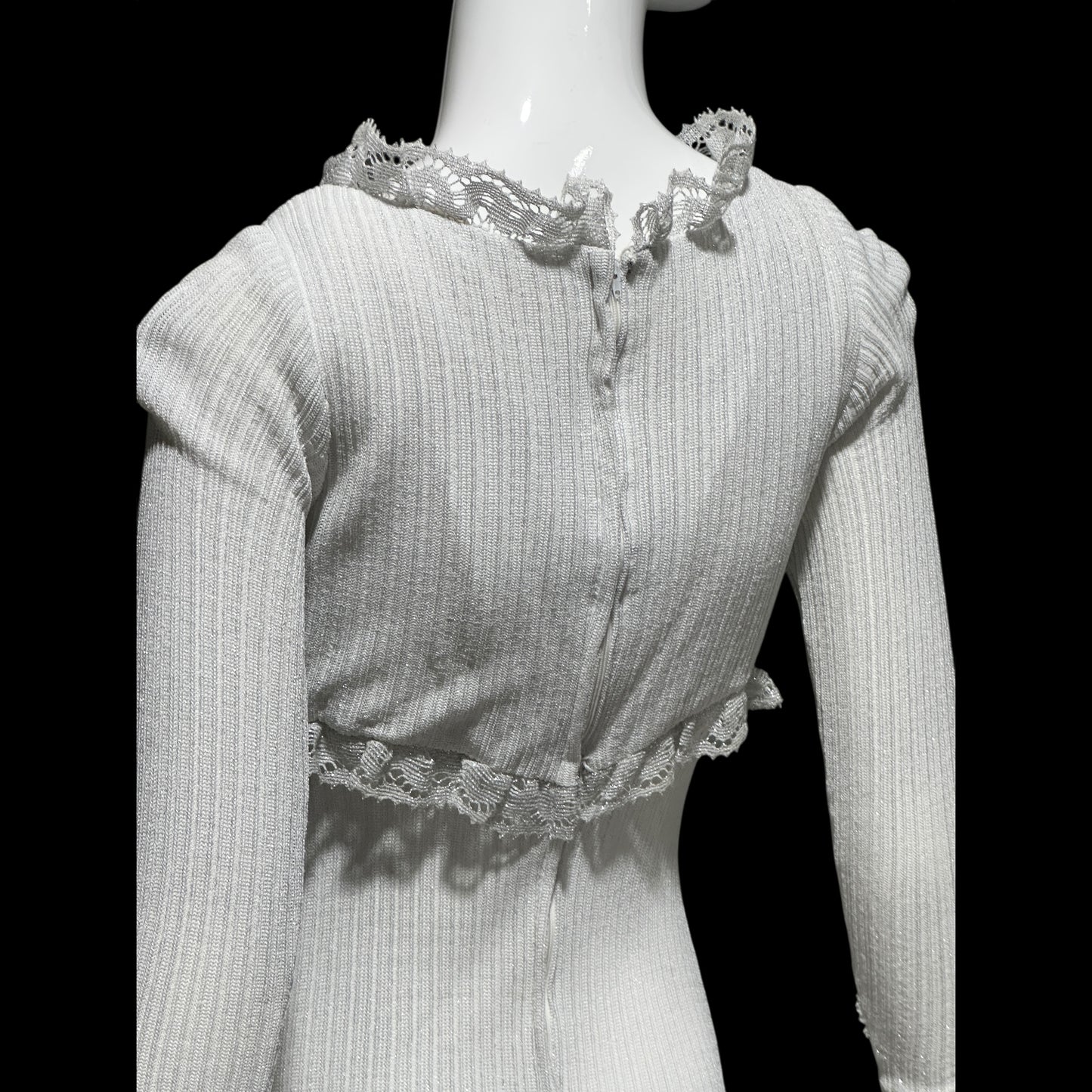 1970s vintage bodycon knit evening dress, Silver Metallic Lurex Sheath Maxi Dress