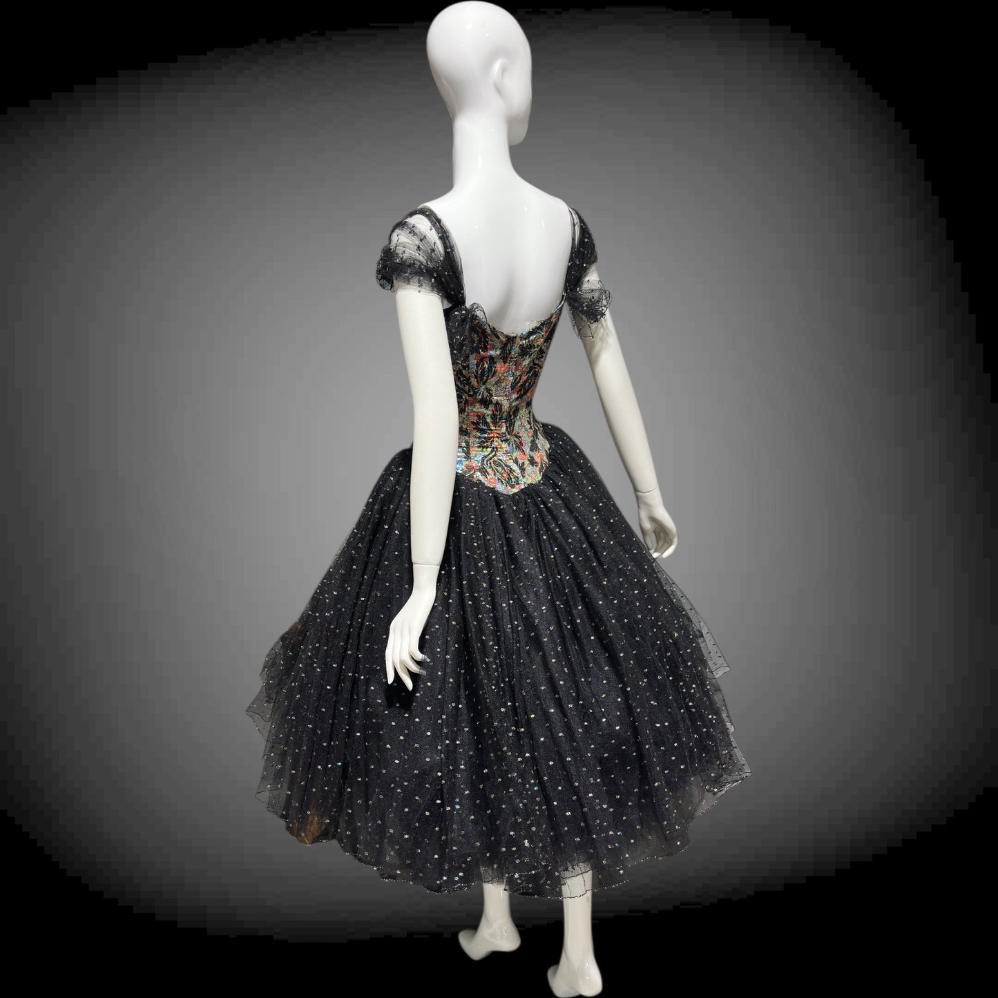 DAVID FIELDEN London, SAKS 1980s Party Dress, Silk Insane Tutu tulle lame party dress
