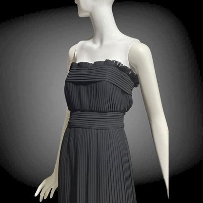 PILAR ROSSI COUTURE evening dress, vintage 1990s strapless pleated black gown