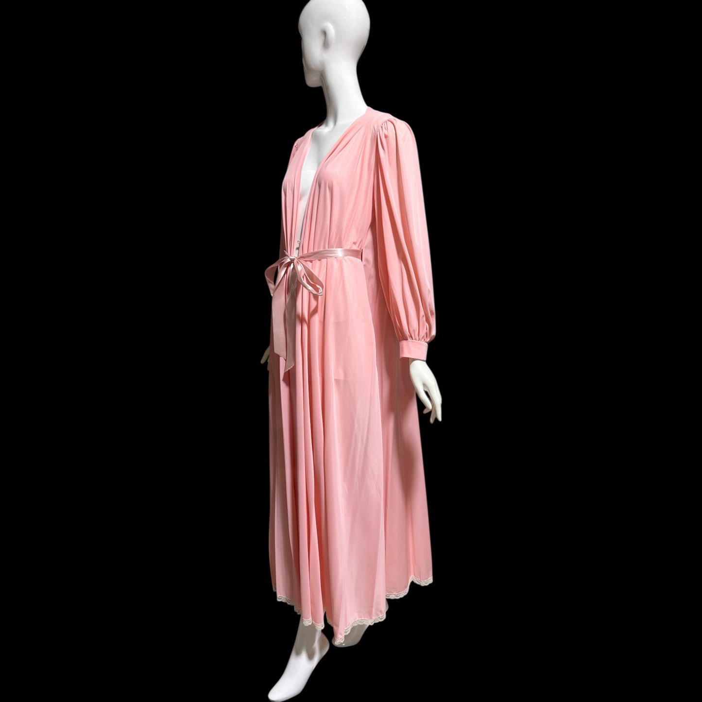 CLAIRE SANDRA Lucie Ann, vintage 1960s dressing gown robe, pink hostess dress peignoir, grecian goddess house dress