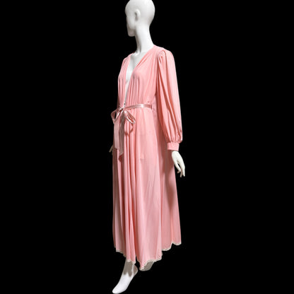 CLAIRE SANDRA Lucie Ann, vintage 1960s dressing gown robe, pink hostess dress peignoir, grecian goddess house dress