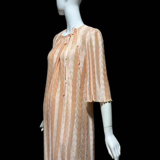 MARY McFADDEN for I. Magnin, 1980s vintage dressing gown, peachy pink wrap open front pleated duster
