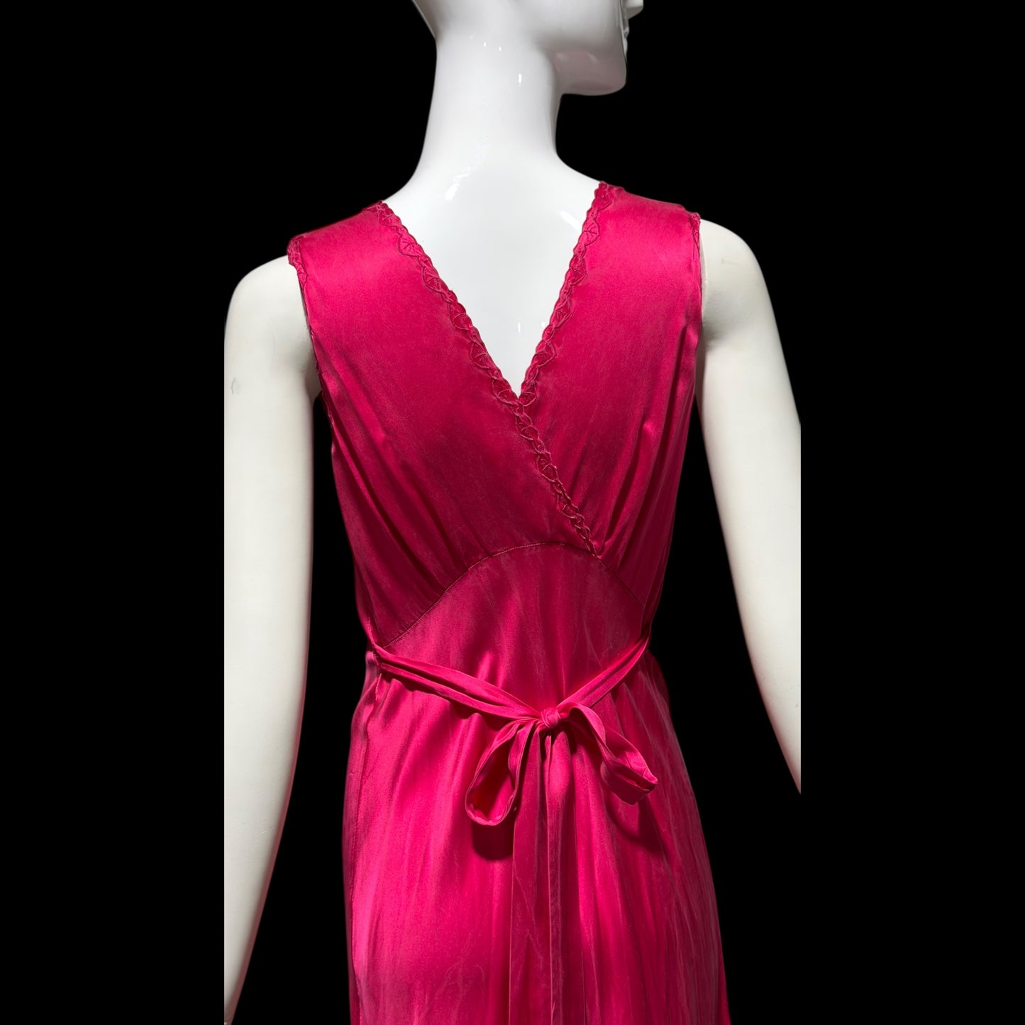 PEONY vintage 1950s Silk Nightgown Slip Dress: Made in SHANGHAI Embroidered Magenta bias cut gown