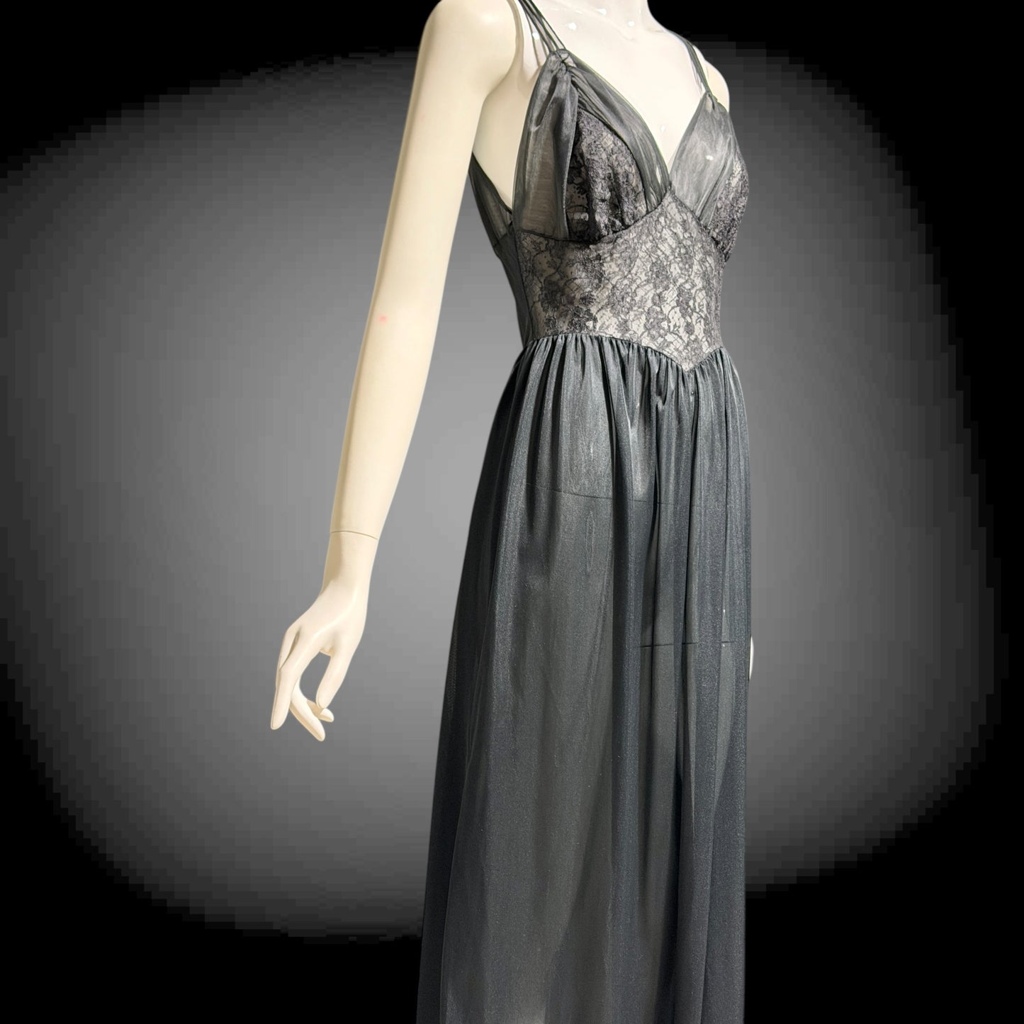 Rogers vintage 1950s Black Lace Nylon Nightgown Lingerie Slip Dress