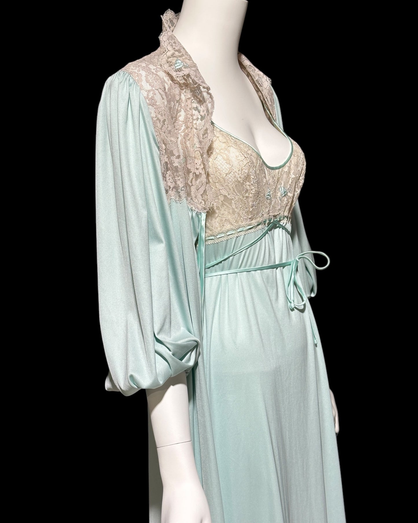 CLAIRE SANDRA Lucie Ann, Neiman Marcus, 1960s vintage nightgown robe set, seafoam green peignoir set, slip dress and housecoat