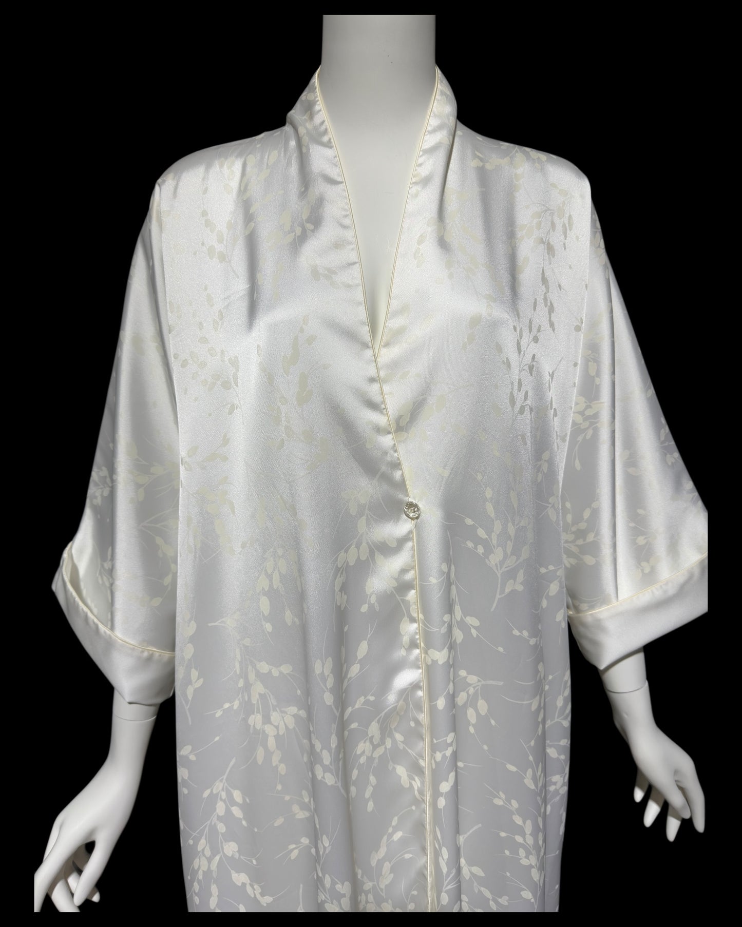 LUCIE ANN dressing robe gown, 1960s Claire Sandra shiny snowy white peignoir, lounging hostess dress, wrap front housecoat, one size