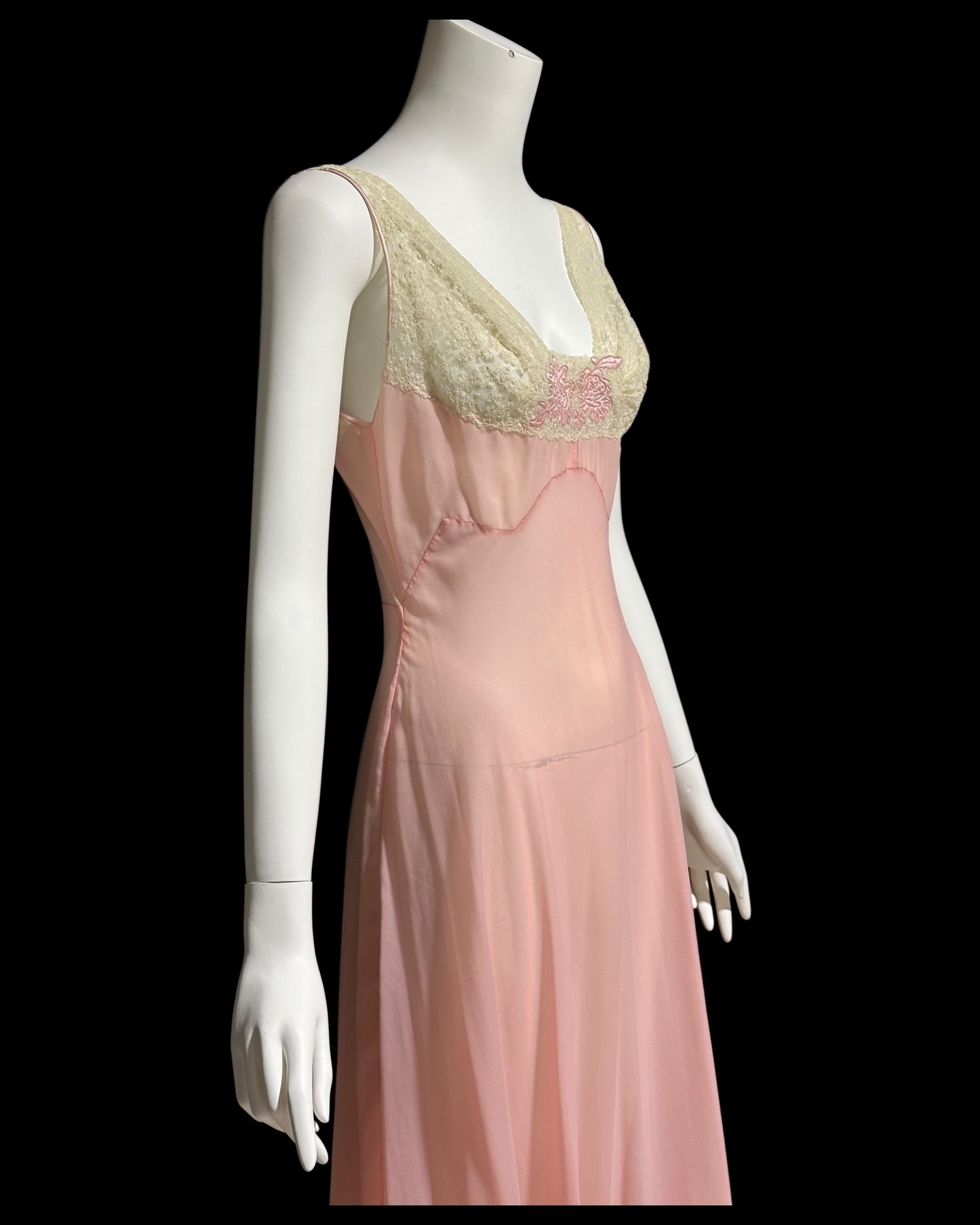 ELIZABETH ARDEN, vintage 1940s nightgown slip dress, dusty pink sheer full length sleep dress, Old Hollywood night gown