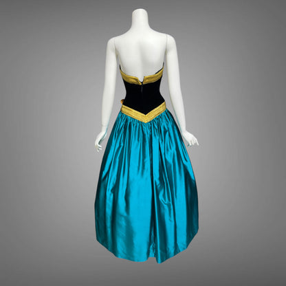 EUGENE ALEXANDER for Neiman Marcus, 1980s evening dress, black & teal rosette ball gown