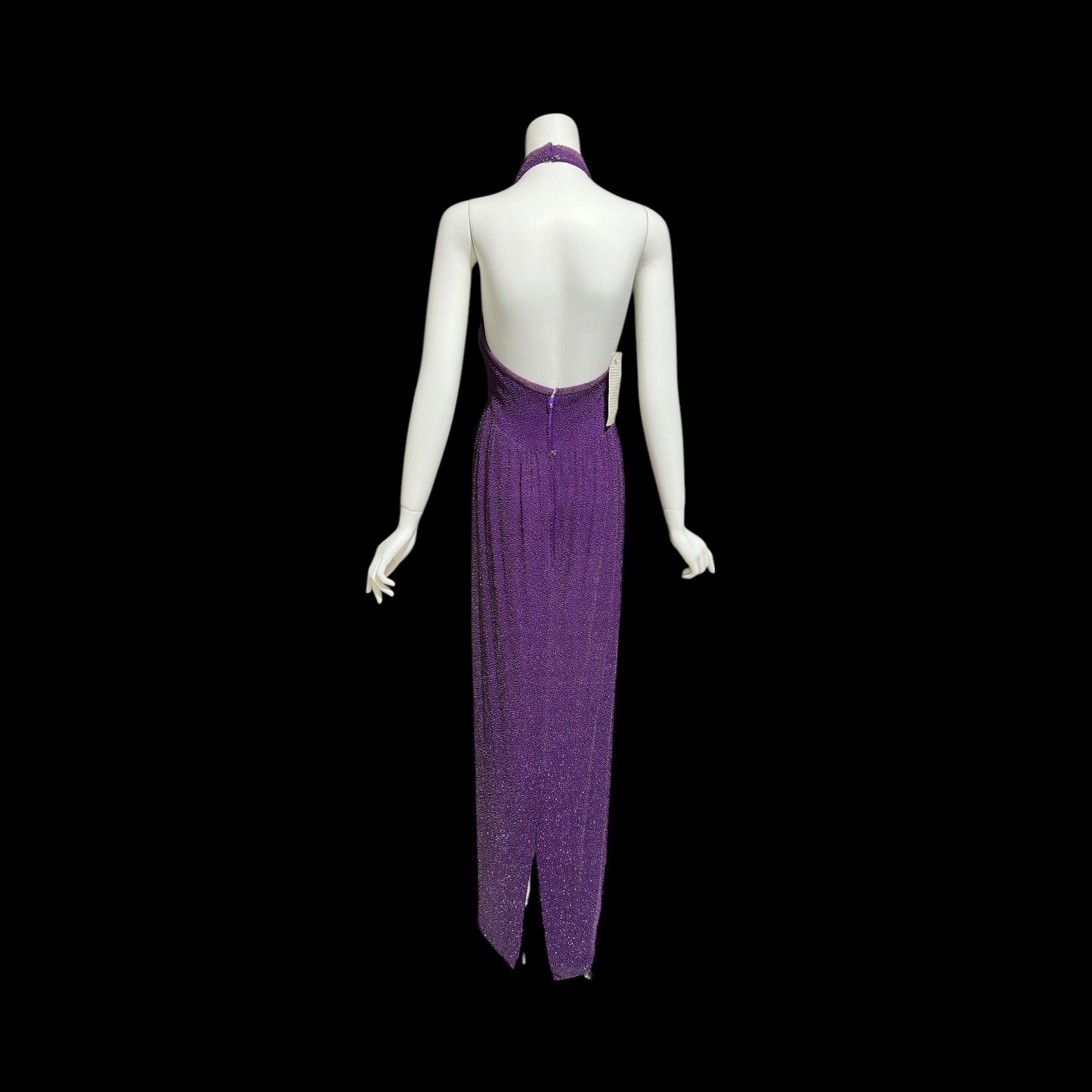 JEET vintage 1980s evening gown, Purple Beaded Silk Sheath gown, Halter slip dress