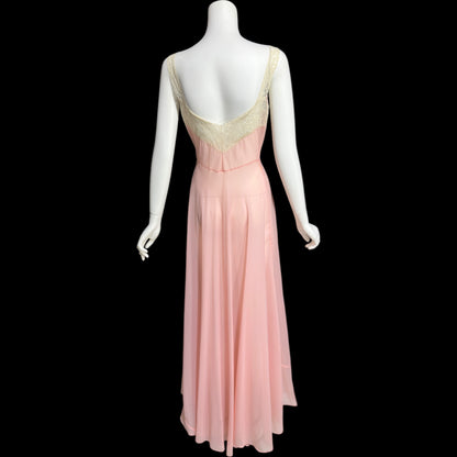 ELIZABETH ARDEN, vintage 1940s nightgown slip dress, dusty pink sheer full length sleep dress, Old Hollywood night gown