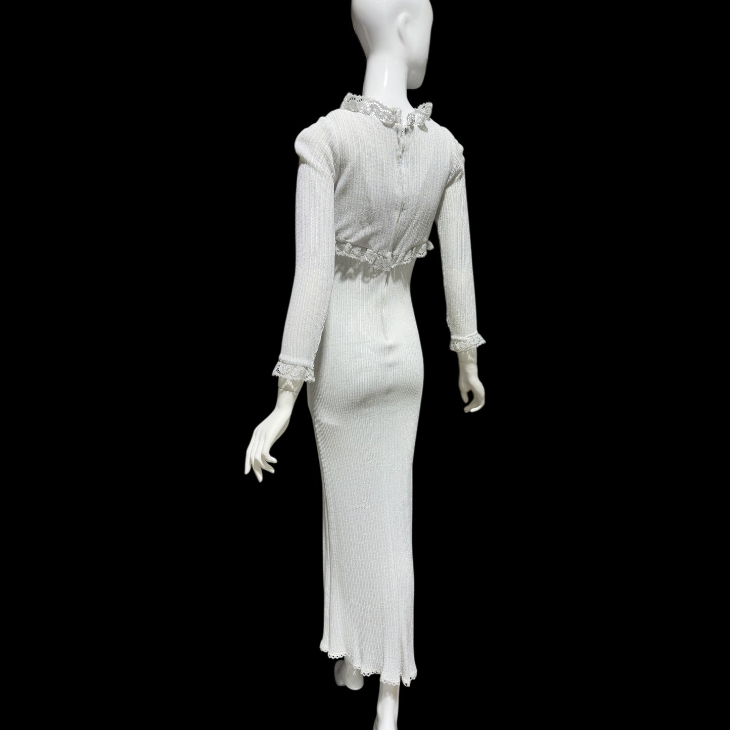 1970s vintage bodycon knit evening dress, Silver Metallic Lurex Sheath Maxi Dress