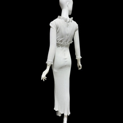 1970s vintage bodycon knit evening dress, Silver Metallic Lurex Sheath Maxi Dress