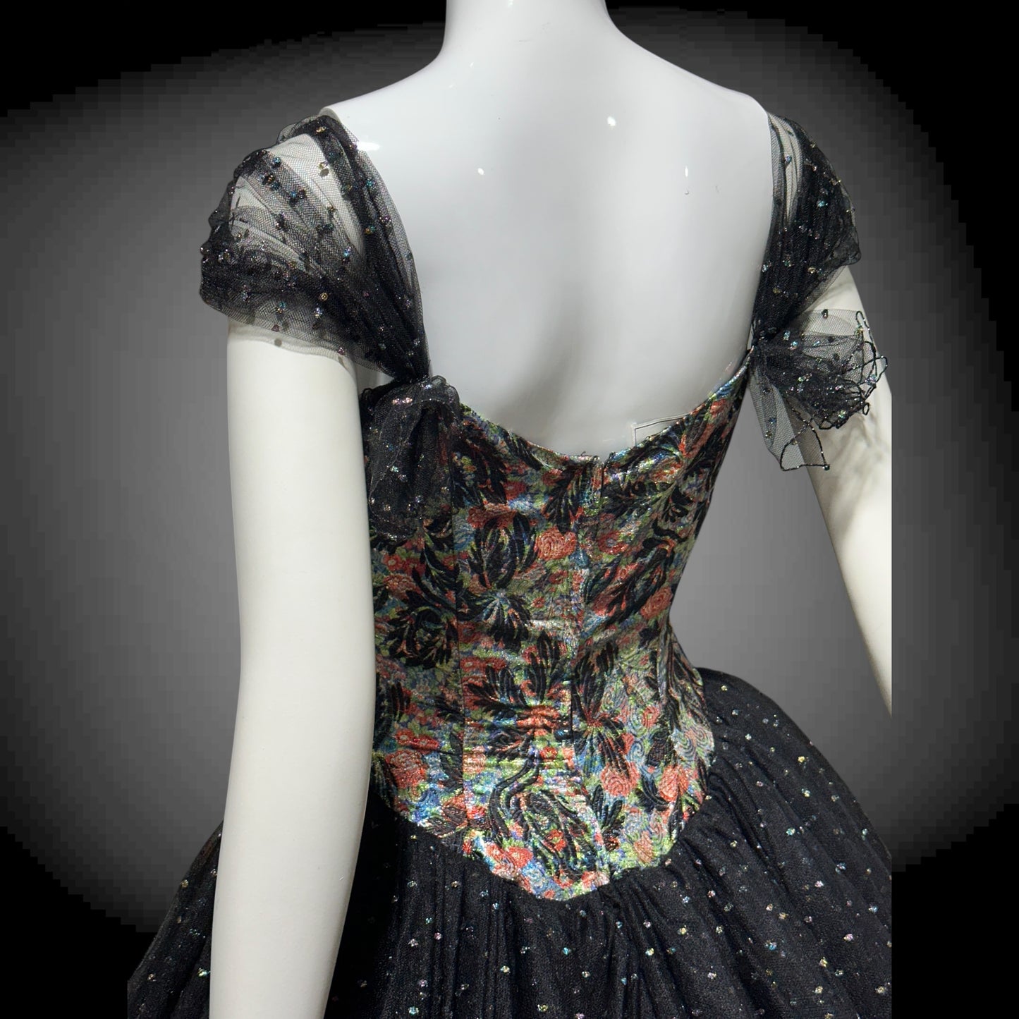 DAVID FIELDEN London, SAKS 1980s Party Dress, Silk Insane Tutu tulle lame party dress