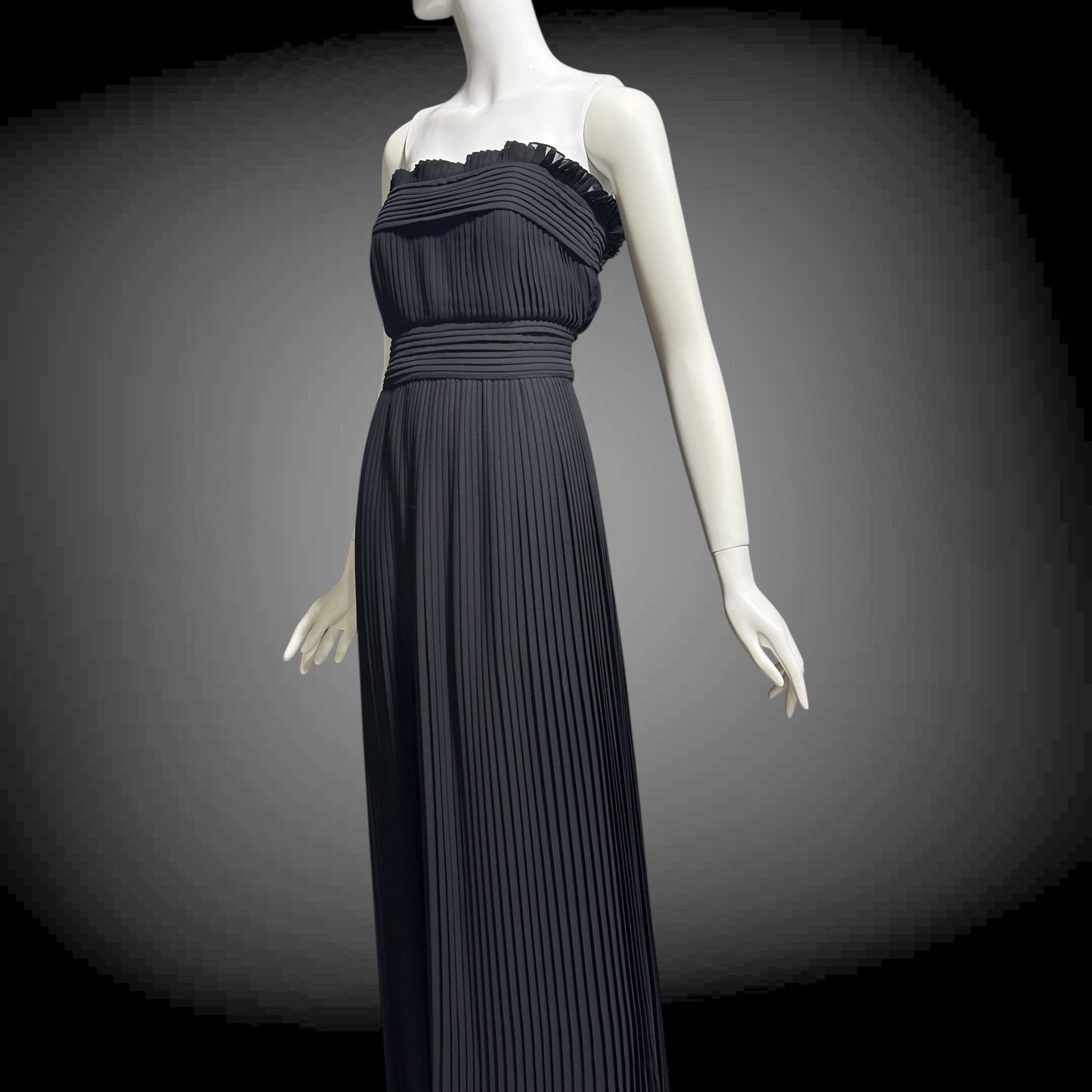 PILAR ROSSI COUTURE evening dress, vintage 1990s strapless pleated black gown