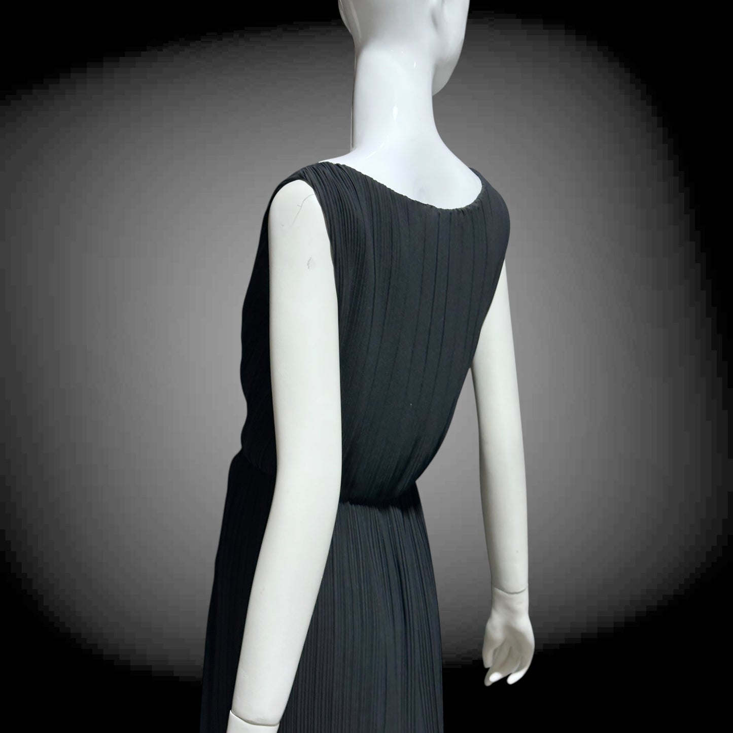 MARSHALL ROUSSO Las Vegas, vintage 1970s evening dress, black pleated plisse wrap front grecian goddess gown