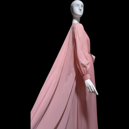 CLAIRE SANDRA Lucie Ann, vintage 1960s dressing gown robe, pink hostess dress peignoir, grecian goddess house dress