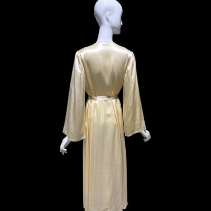 PEONY vintage 1950s dressing gown robe, 100% silk creamy white embroidered robe house coat