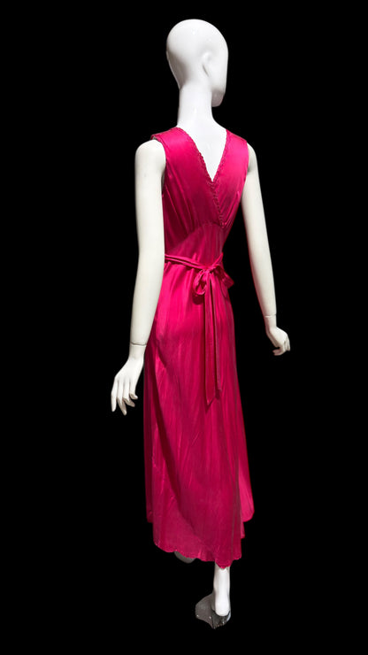 PEONY vintage 1950s Silk Nightgown Slip Dress: Made in SHANGHAI Embroidered Magenta bias cut gown