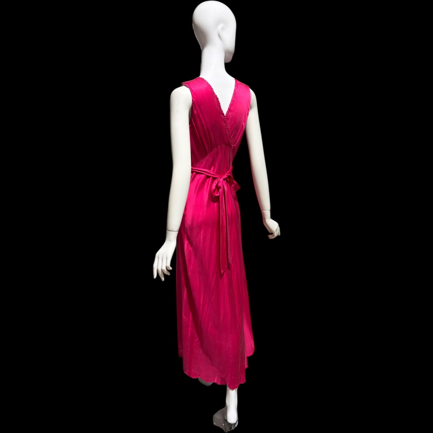 PEONY vintage 1950s Silk Nightgown Slip Dress: Made in SHANGHAI Embroidered Magenta bias cut gown