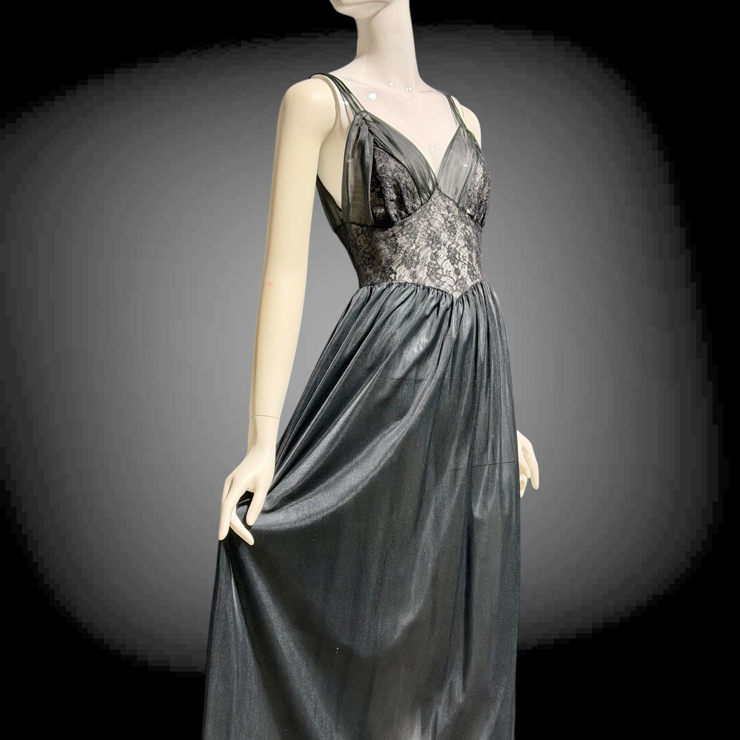 Rogers vintage 1950s Black Lace Nylon Nightgown Lingerie Slip Dress
