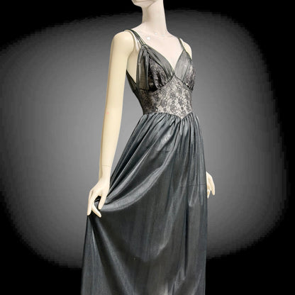 Rogers vintage 1950s Black Lace Nylon Nightgown Lingerie Slip Dress