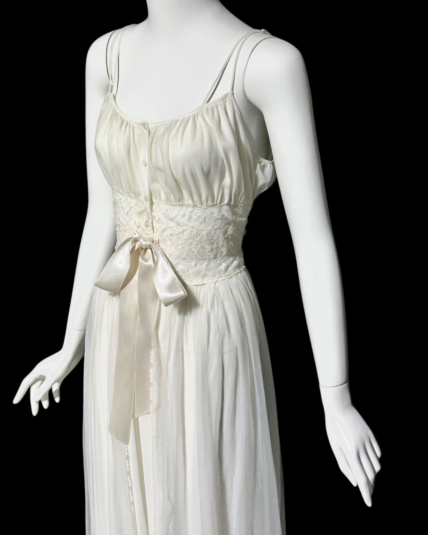 EYEFUL by RUTH FLAUM, 1950s vintage nightgown, creamy white Grecian Goddess full length slip dress