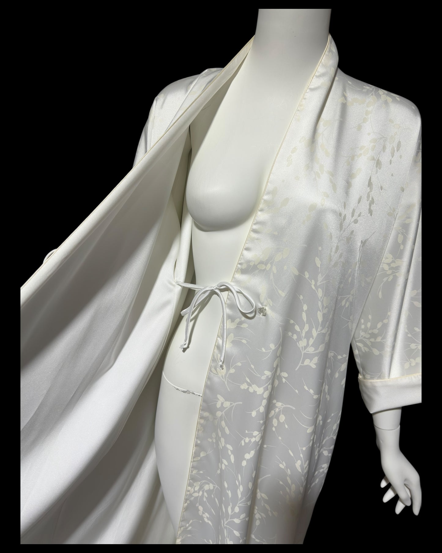 LUCIE ANN dressing robe gown, 1960s Claire Sandra shiny snowy white peignoir, lounging hostess dress, wrap front housecoat, one size