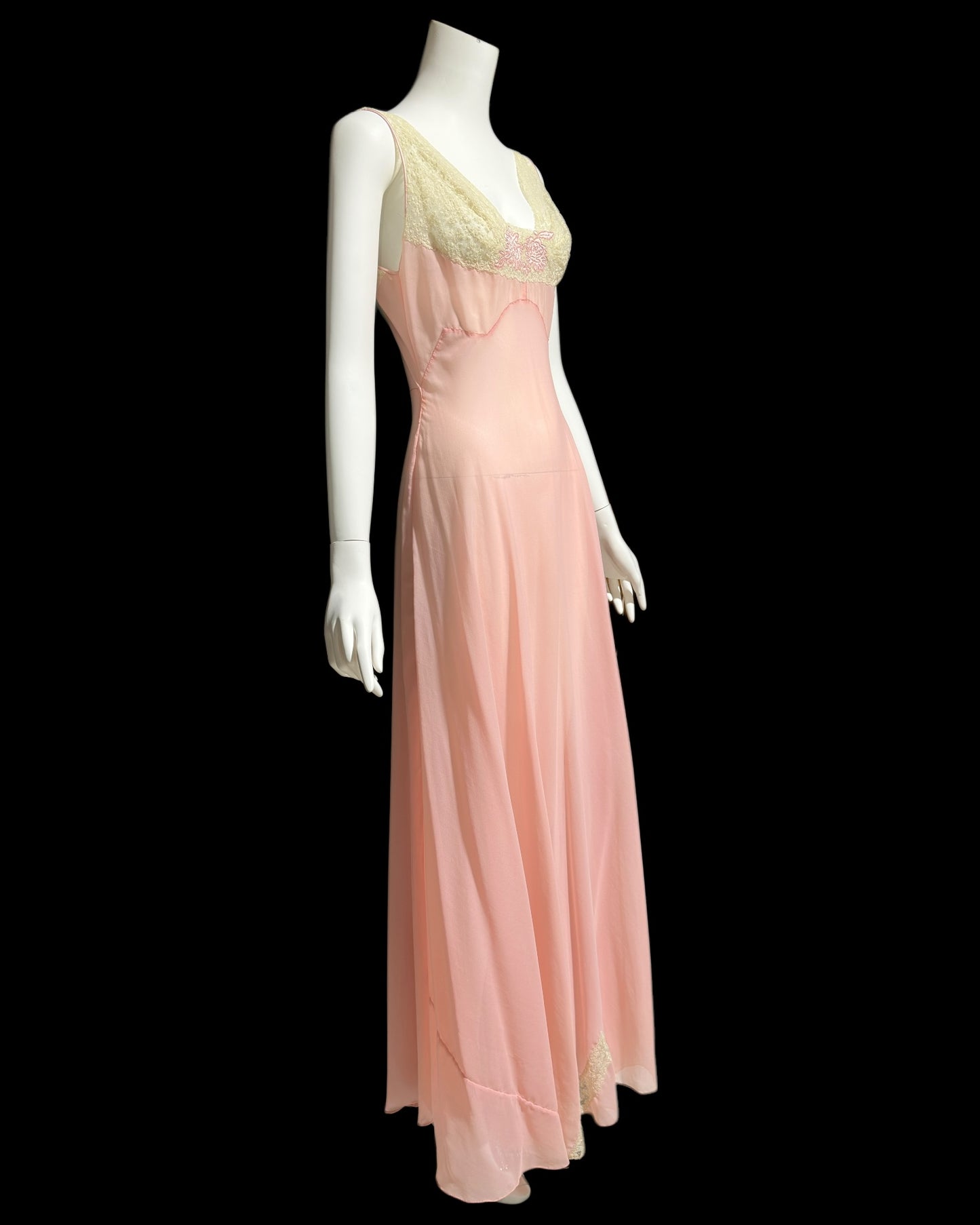 ELIZABETH ARDEN, vintage 1940s nightgown slip dress, dusty pink sheer full length sleep dress, Old Hollywood night gown