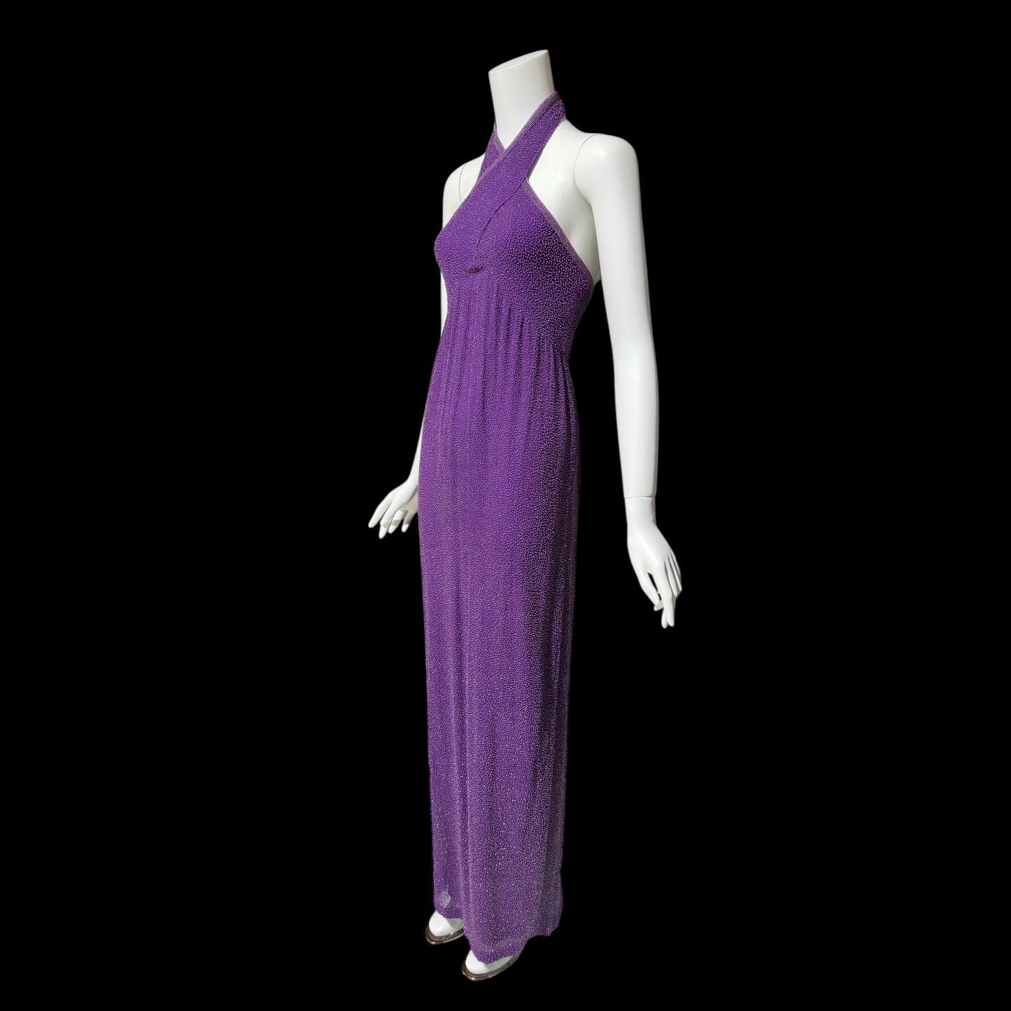 JEET vintage 1980s evening gown, Purple Beaded Silk Sheath gown, Halter slip dress