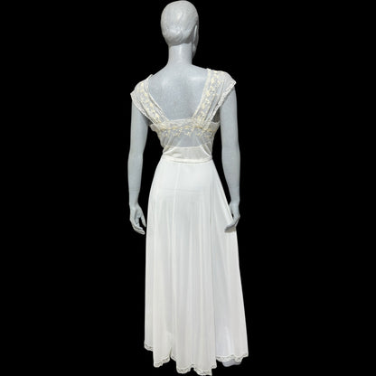 KAYSER LUXITE, vintage 1940s nightgown slip dress, white nylon full sweep bridal night dress