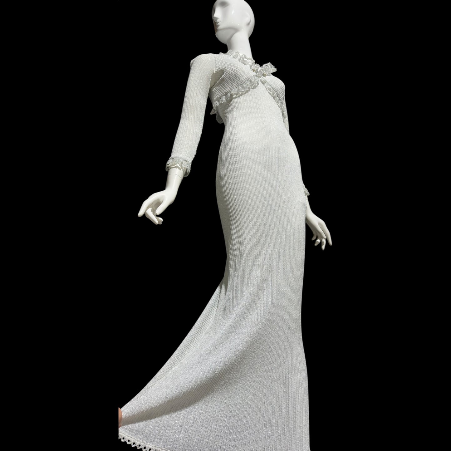 1970s vintage bodycon knit evening dress, Silver Metallic Lurex Sheath Maxi Dress