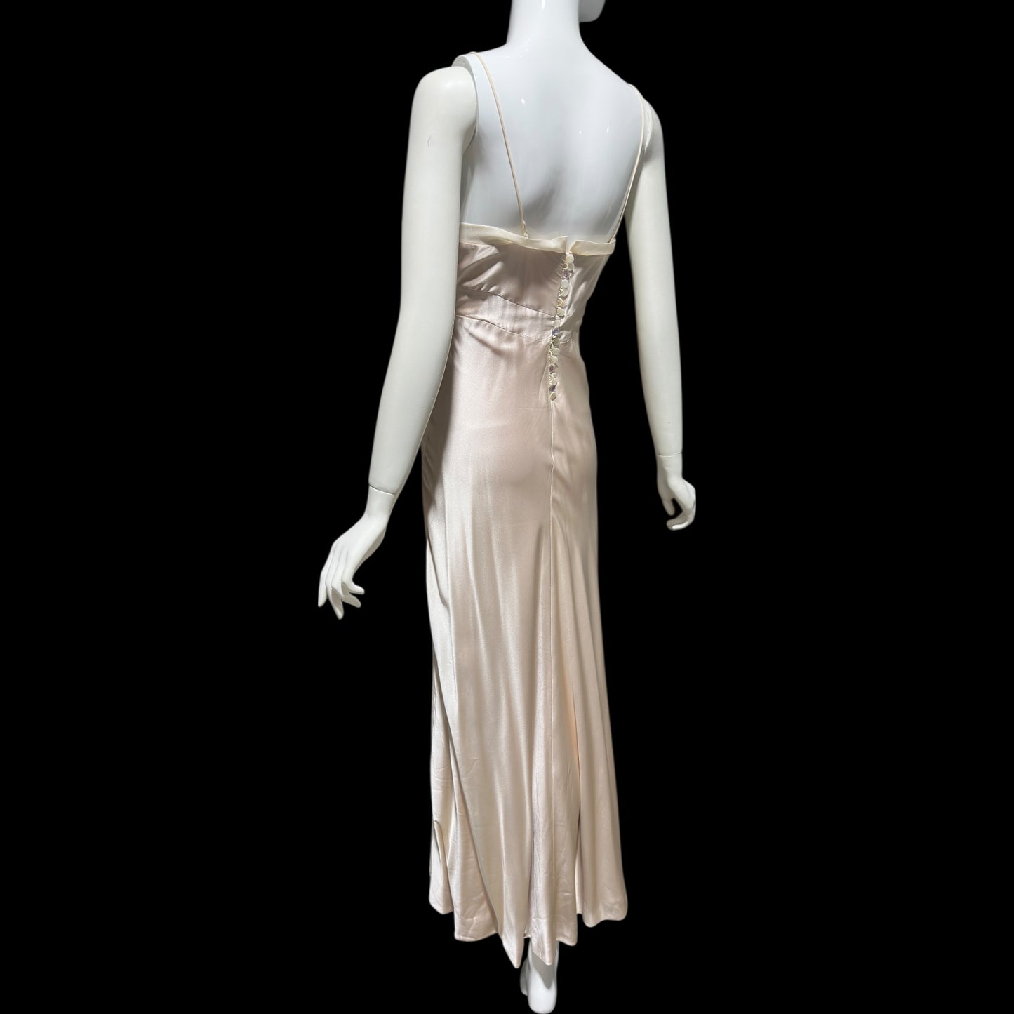 1990s vintage bias cut evening wedding dress, Silk 1940 style gown, blush silk sheath slip dress