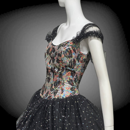 DAVID FIELDEN London, SAKS 1980s Party Dress, Silk Insane Tutu tulle lame party dress