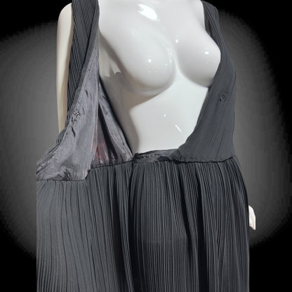 MARSHALL ROUSSO Las Vegas, vintage 1970s evening dress, black pleated plisse wrap front grecian goddess gown