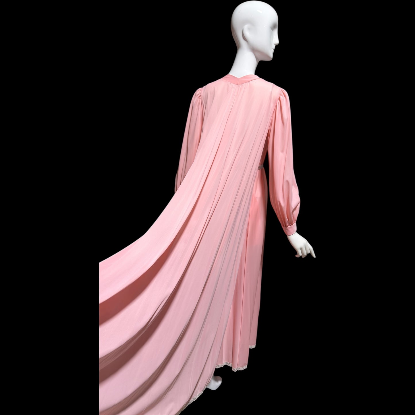 CLAIRE SANDRA Lucie Ann, vintage 1960s dressing gown robe, pink hostess dress peignoir, grecian goddess house dress