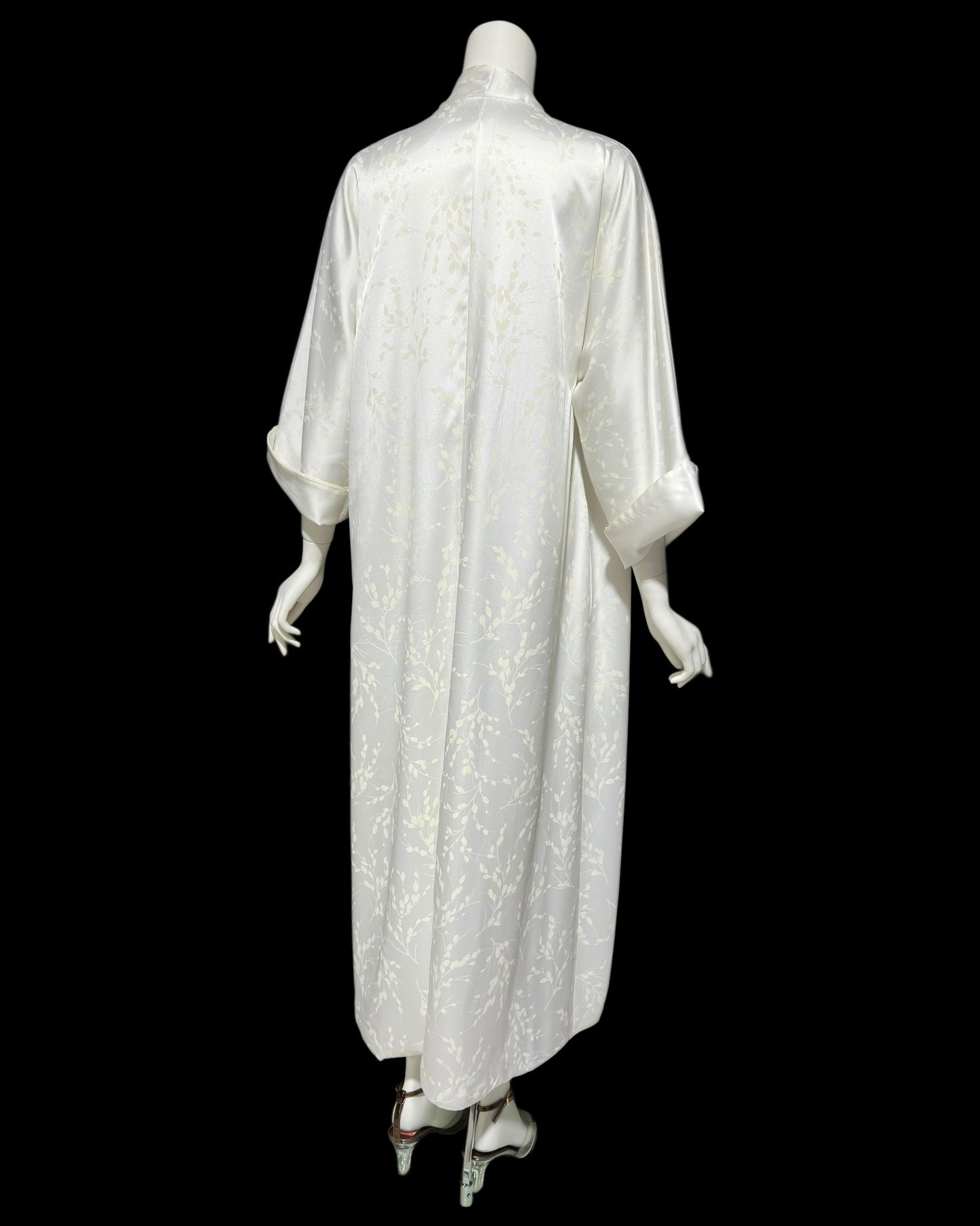 LUCIE ANN dressing robe gown, 1960s Claire Sandra shiny snowy white peignoir, lounging hostess dress, wrap front housecoat, one size