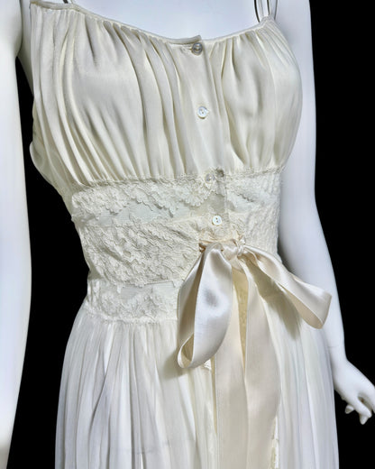 EYEFUL by RUTH FLAUM, 1950s vintage nightgown, creamy white Grecian Goddess full length wedding night  dress