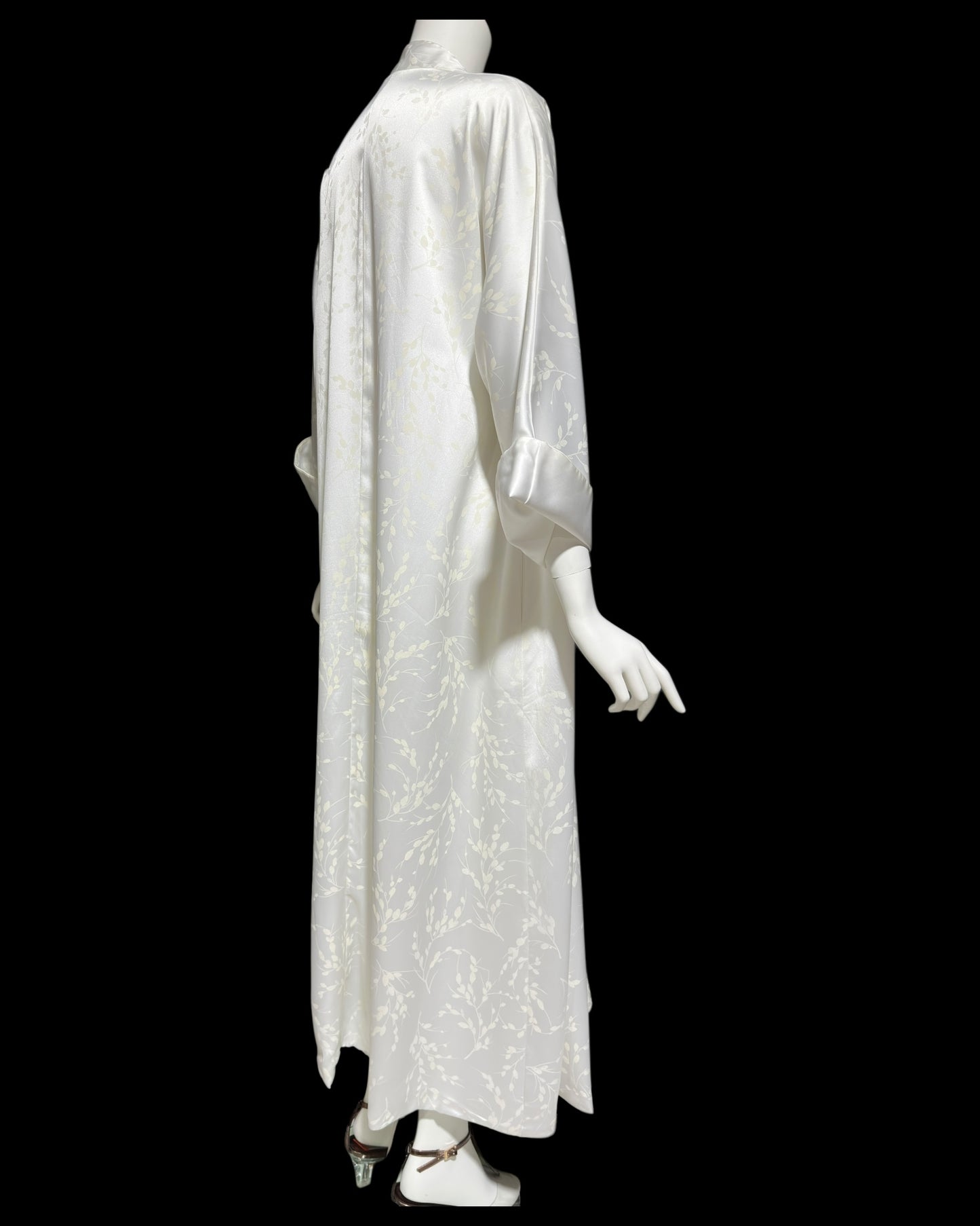 LUCIE ANN dressing robe gown, 1960s Claire Sandra shiny snowy white peignoir, lounging hostess dress, wrap front housecoat, one size