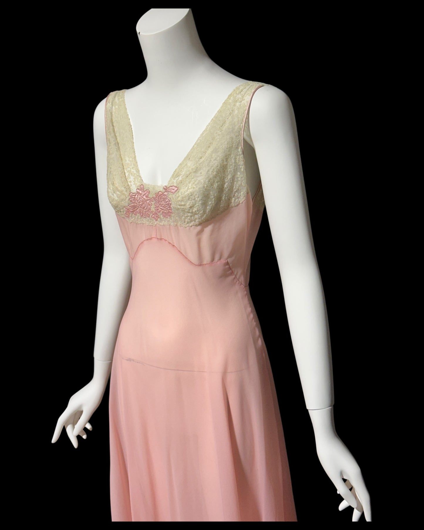 ELIZABETH ARDEN, vintage 1940s nightgown slip dress, dusty pink sheer full length sleep dress, Old Hollywood night gown