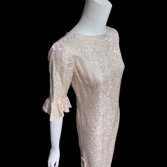 STAN HICK'S Hawaiian Casuals, vintage 1960s evening dress, blush rose print damask