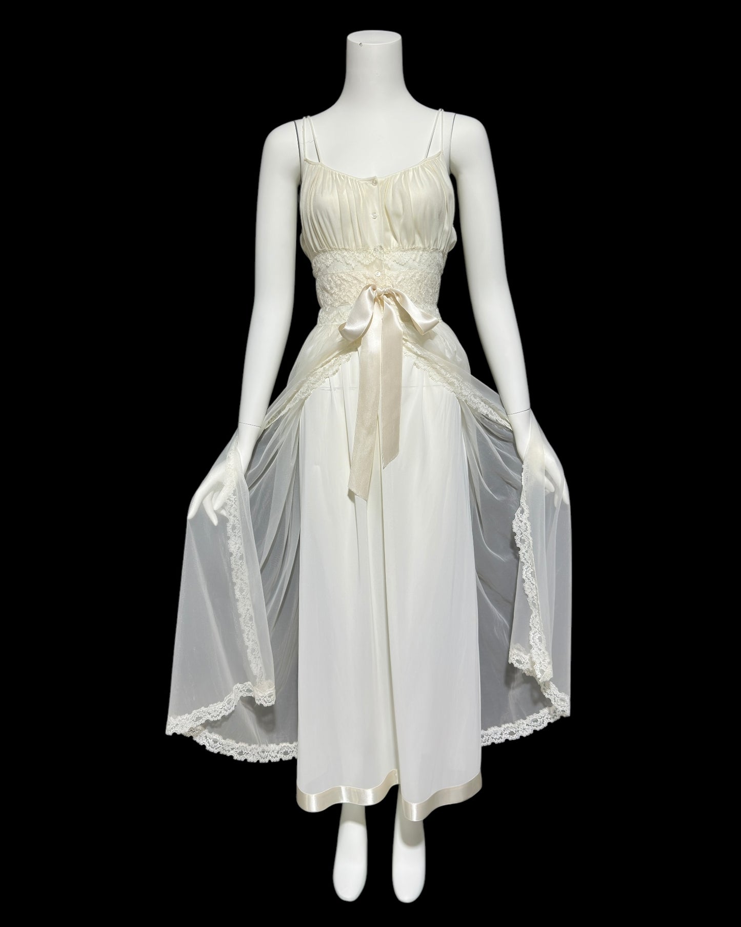 EYEFUL by RUTH FLAUM, 1950s vintage nightgown, creamy white Grecian Goddess full length slip dress