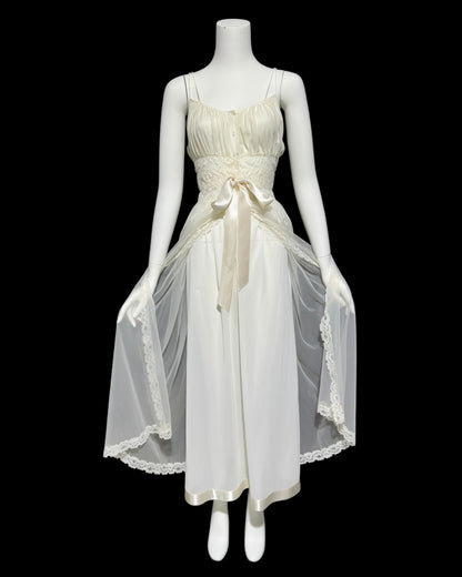 EYEFUL by RUTH FLAUM, 1950s vintage nightgown, creamy white Grecian Goddess full length wedding night  dress