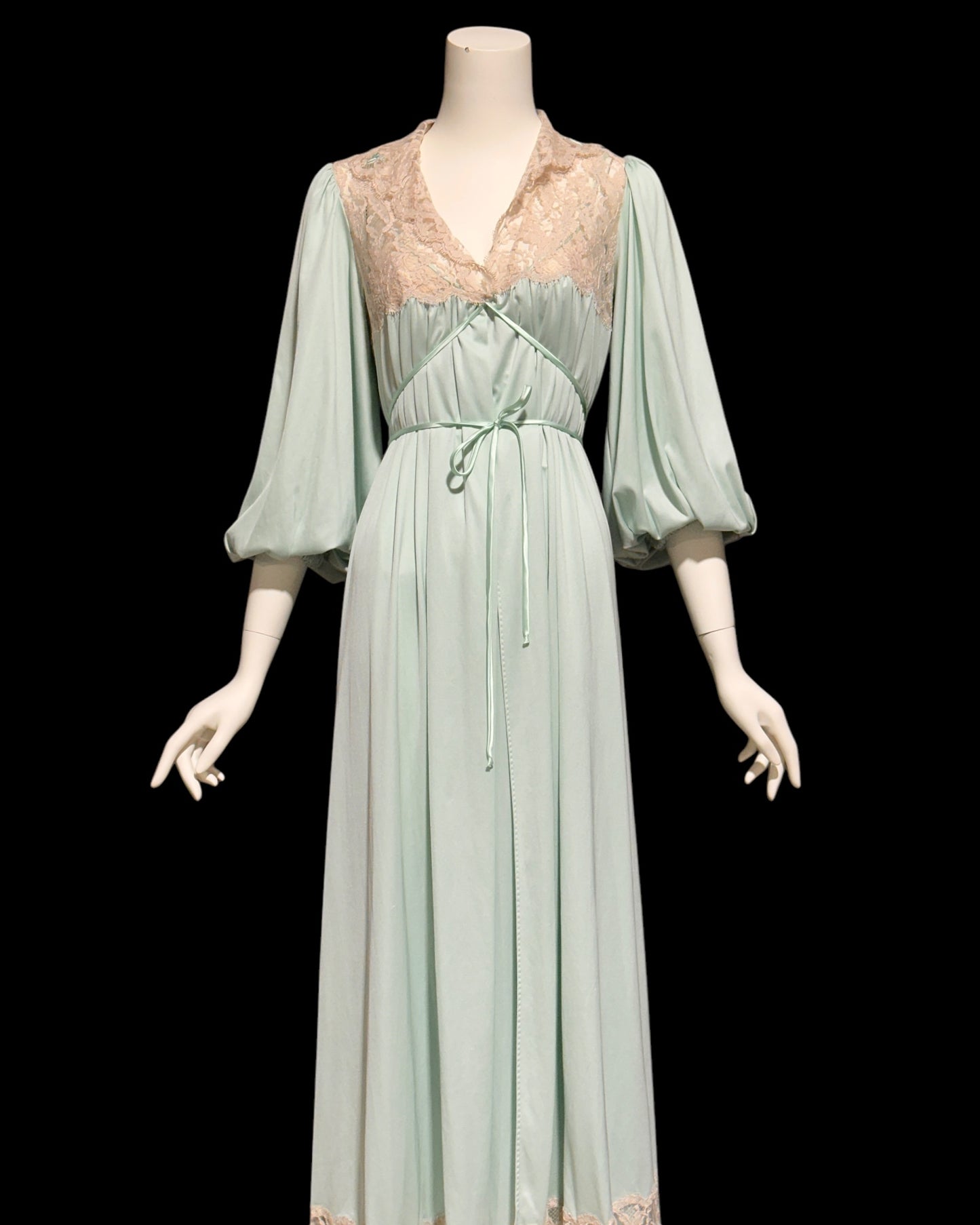 CLAIRE SANDRA Lucie Ann, Neiman Marcus, 1960s vintage nightgown robe set, seafoam green peignoir set, slip dress and housecoat