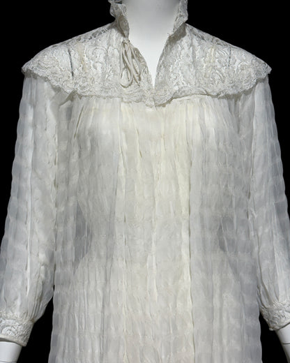 TULA vintage 1940s peignoir set,  white sheer tone on tone wedding bridal seersucker