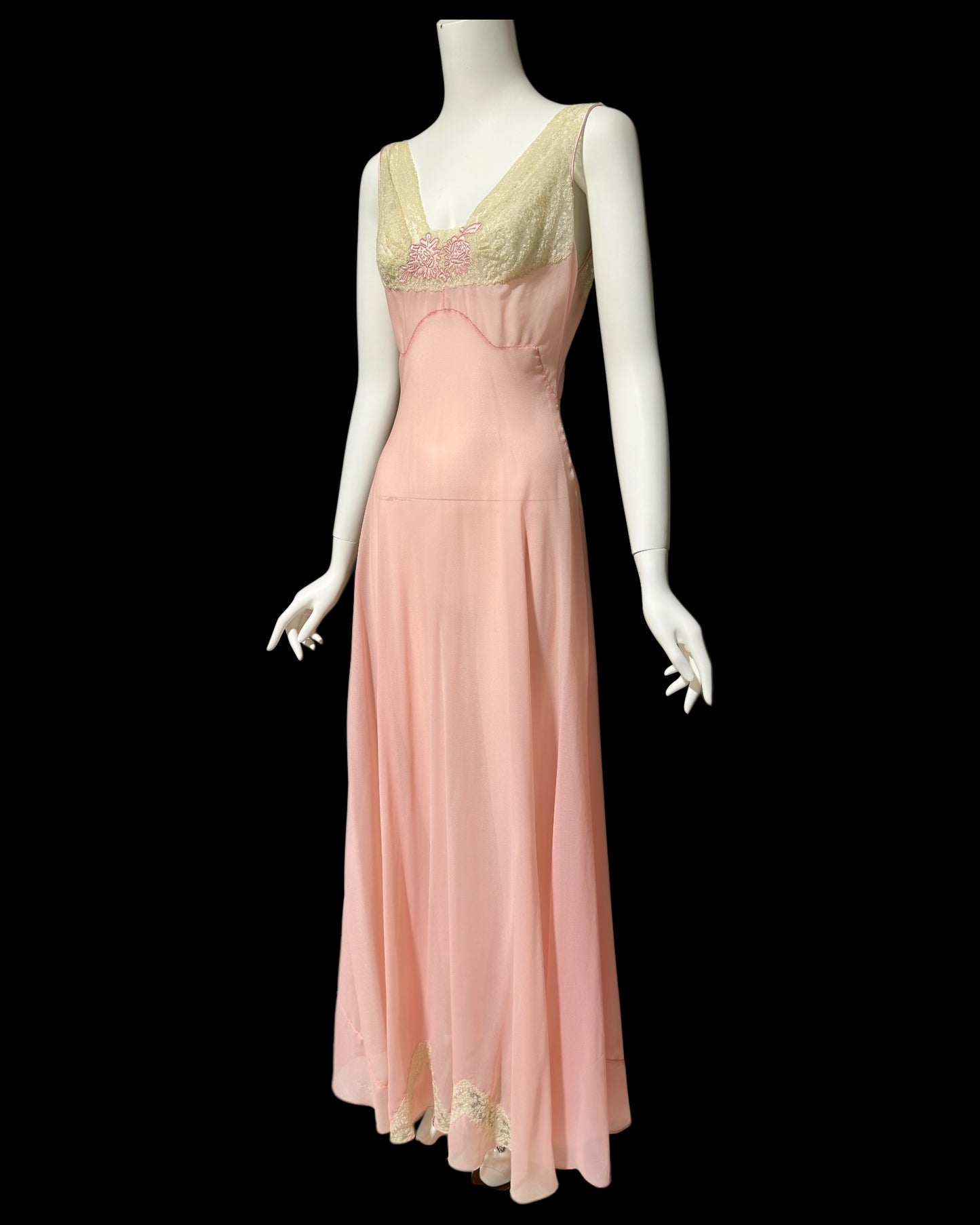 ELIZABETH ARDEN, vintage 1940s nightgown slip dress, dusty pink sheer full length sleep dress, Old Hollywood night gown