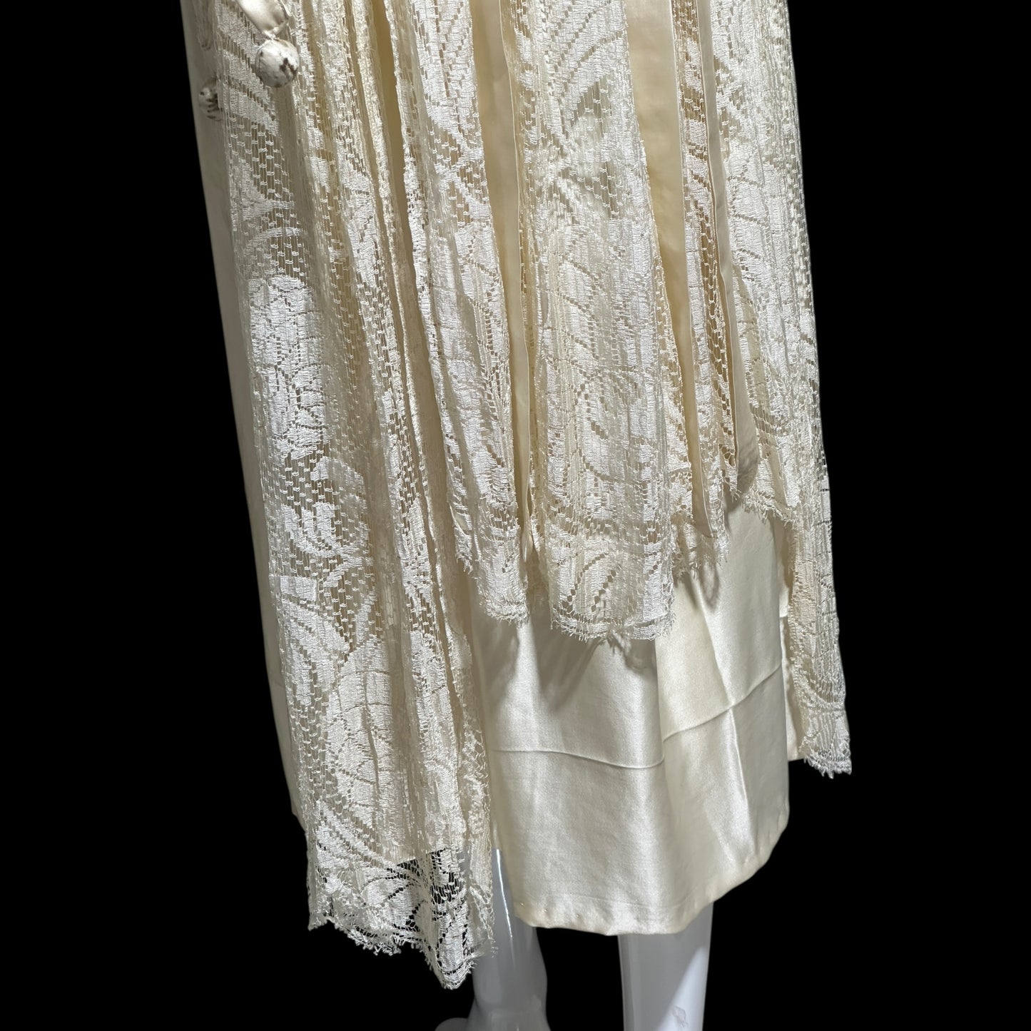 1920s Antique vintage wedding dress, Handmade candlelight white silk and lace slip dress with scarf sleeves, bridal flapper dress