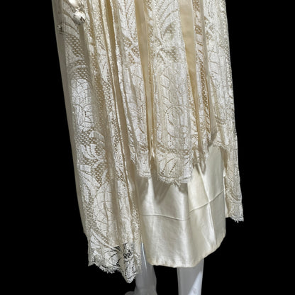 1920s Antique vintage wedding dress, Handmade candlelight white silk and lace slip dress with scarf sleeves, bridal flapper dress