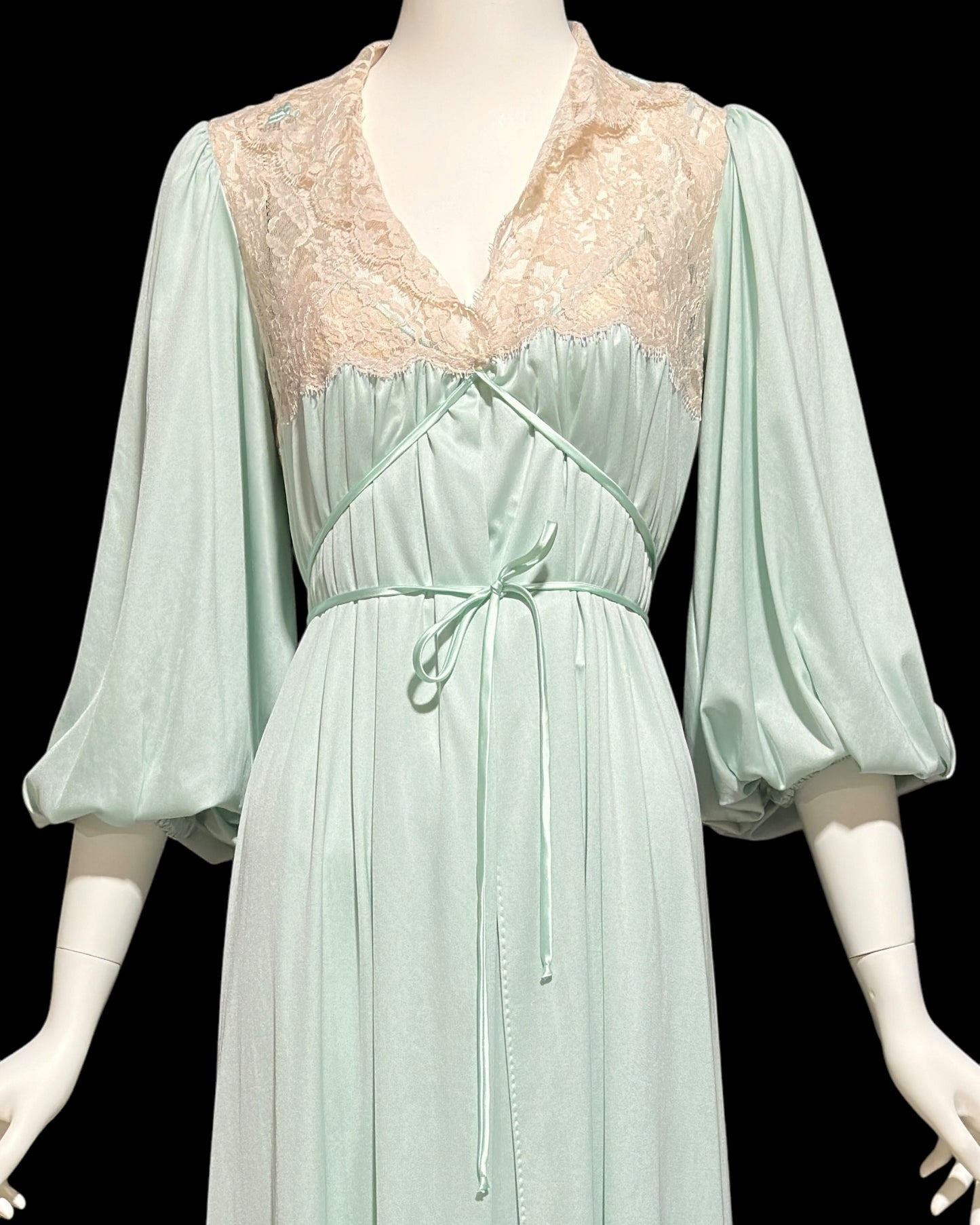 CLAIRE SANDRA Lucie Ann, Neiman Marcus, 1960s vintage nightgown robe set, seafoam green peignoir set, slip dress and housecoat