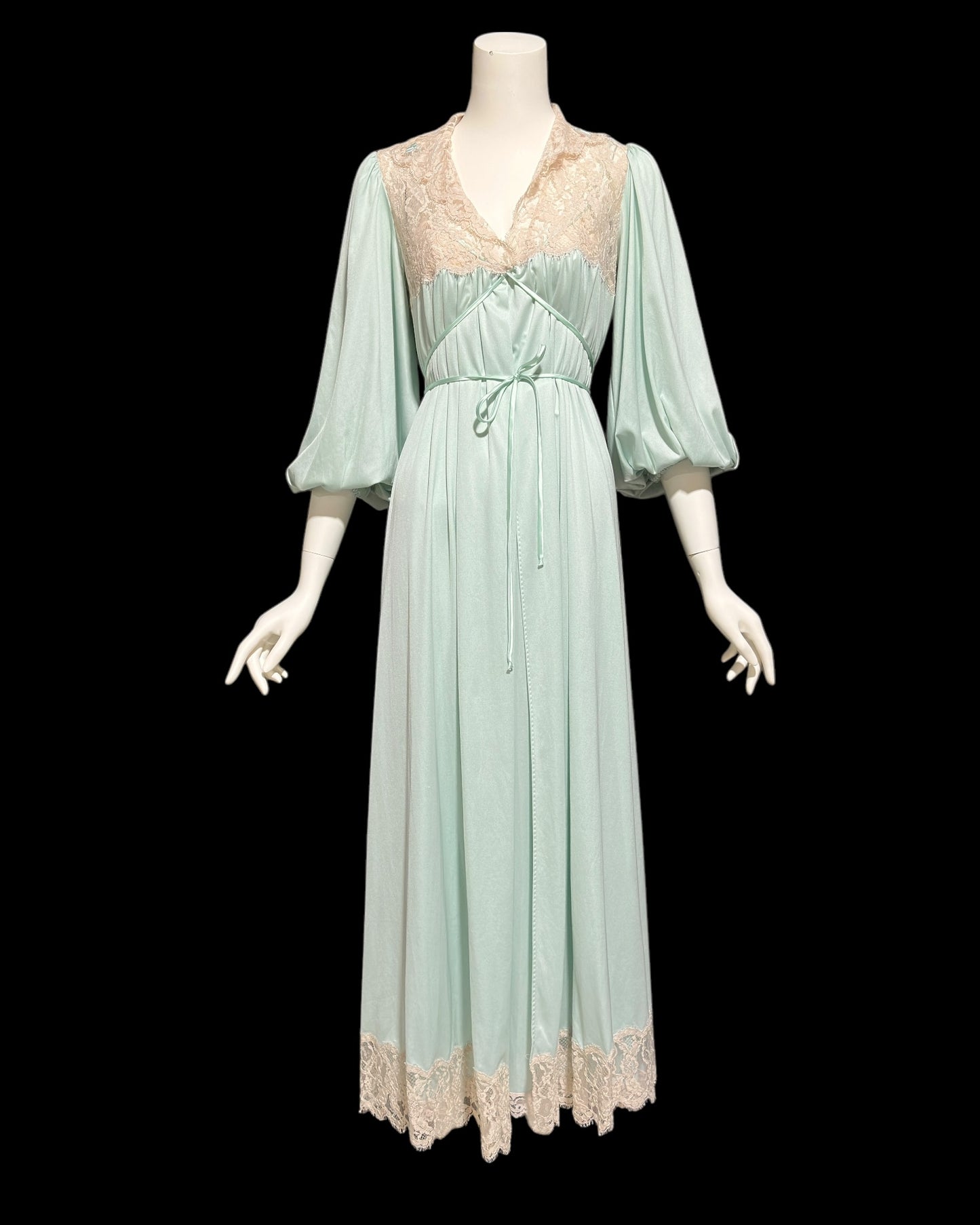 CLAIRE SANDRA Lucie Ann, Neiman Marcus, 1960s vintage nightgown robe set, seafoam green peignoir set, slip dress and housecoat